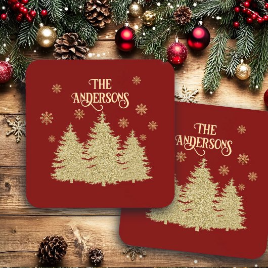 Goldene Pine Trees Gold Schneeflocken Getränkeuntersetzer