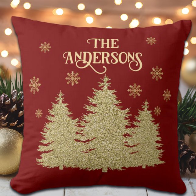 Goldene Pine Trees Gold Schneeflocken Kissen (Von Creator hochgeladen)