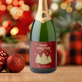 Goldene Pine Trees Gold Schneeflocken Schaumweinetikett