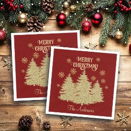 Goldene Pine Trees Gold Schneeflocken Serviette