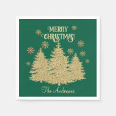Goldene Pine Trees Gold Schneeflocken Serviette (Vorderseite)