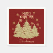 Goldene Pine Trees Gold Schneeflocken Serviette (Vorderseite)