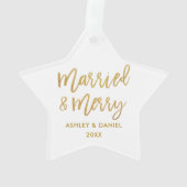 Goldene Pinselschrift Verheiratet & Merry Wedding Ornament (Rückseite)