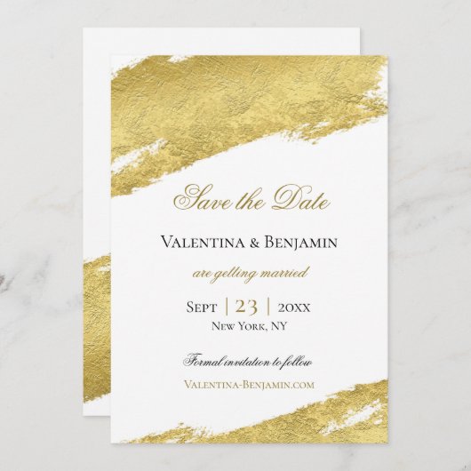 Goldene Pinselspitze Moderne Hochzeit Save The Date (Vorne/Hinten)