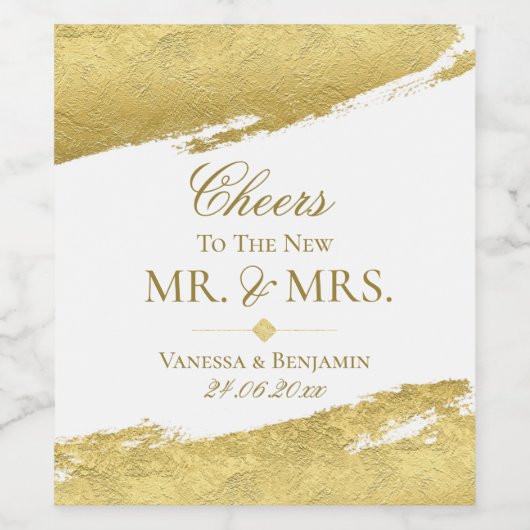 Goldene Pinselspitze Moderne Hochzeit Weinetikett (Einzelnes Label)