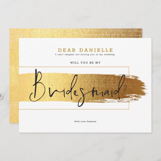 Goldene Pinselstriche elegante moderne schwarze Ty Einladung (Vorne/Hinten)