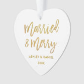 Goldene Pinselstriche Verheiratet & Merry Wedding  Ornament (Vorderseite)