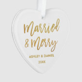 Goldene Pinselstriche Verheiratet & Merry Wedding  Ornament (Vorderseite)