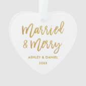 Goldene Pinselstriche Verheiratet & Merry Wedding  Ornament (Rückseite)