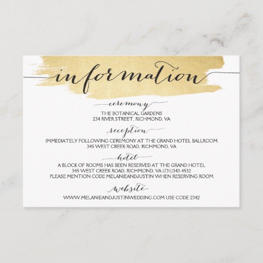 Goldene Pinselstriche Wir machen Hochzeitsinformat Begleitkarte (Vorderseite)