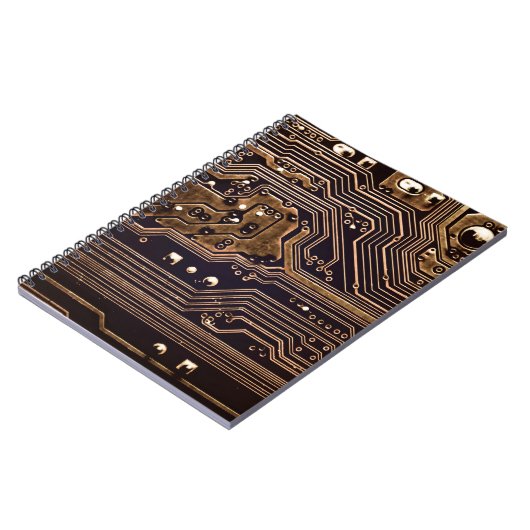 Goldene Platine. Elektronische Computerhardware Notizblock (Linke Seite)