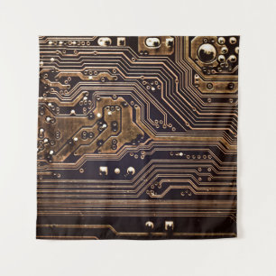 Goldene Platine. Elektronische Computerhardware Wandteppich