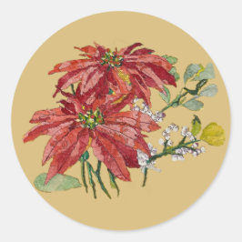 Goldene Poinsettie | Weihnachts-Fine-Art-Aufkleber Runder Aufkleber