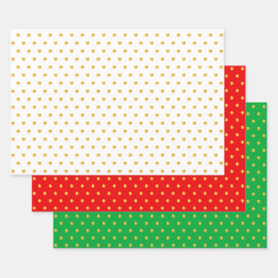 Goldene Polka-Punkte-Konfetti auf Grün, Rot und We Geschenkpapier Set