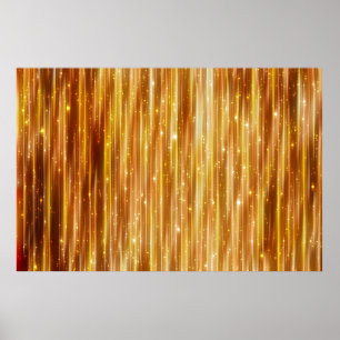 Goldene Polstermöbel, blaue Vorhänge mit Stützen u Poster