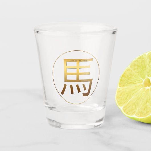 Goldene Prägung des Pferdejahres Symbole für Schie Schnapsglas (Vorderseite)