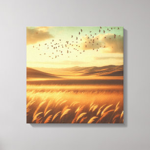 Goldene Prairie-Sonnenuntergangs-Wind – Vintage-Le Leinwanddruck