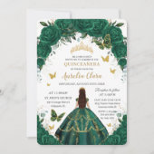Goldene Prinzessin in Quinceañera Emerald Green Einladung (Vorderseite)