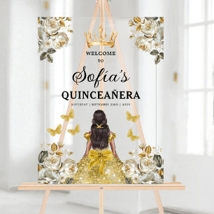 Goldene Prinzessin Quinceañera Geburtstagswillkomm Acrylschild