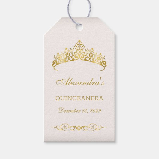 Goldene Prinzessin Tiara Quinceanera Geschenkanhänger (Vorderseite)