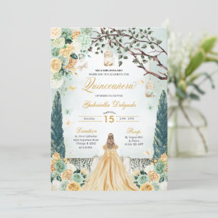 Goldene Prinzessin Verzauberter Garten Quinceanera Einladung