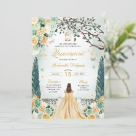 Goldene Prinzessin Verzauberter Garten Quinceanera Einladung