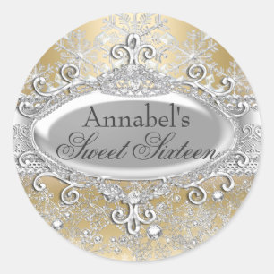 Goldene Prinzessin Winter Wonderland Sweet 16 Aufk Runder Aufkleber