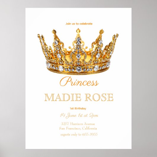 Goldene Prinzessinnenkrone Märchen Geburtstag Poster (Vorne)