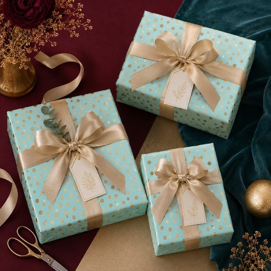 Goldene Punkte auf Minzhintergrund Geschenkpapier Set