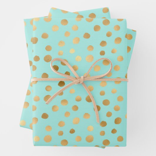 Goldene Punkte auf Minzhintergrund Geschenkpapier Set (Beispiel)