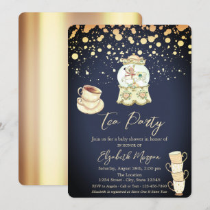 Goldene Punkte Teeparty Navy Blau Baby Shower Einladung