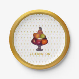 Goldene Punkte und Früchte Pappteller