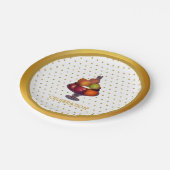 Goldene Punkte und Früchte Pappteller (Schrägansicht)