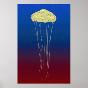 Goldene Qualle Stipple-Druck - Neon Synthwave Poster