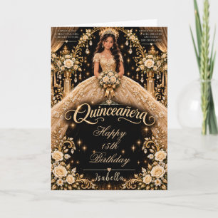 Goldene Quinceañera-Eleganz Karte