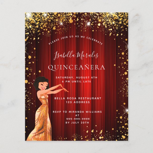 Goldene Quinceanera-Glitzer-Einladung (Vorderseite)