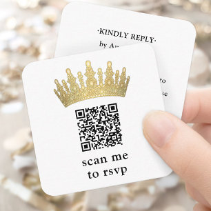 Goldene Quinceañera-Kronen-Scan-Mich-QR-RSVP-chic- Begleitkarte