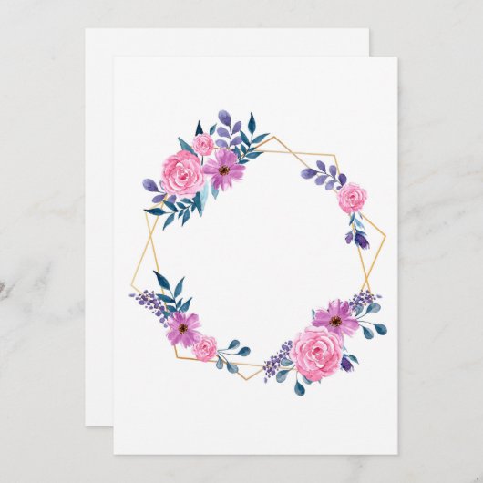 Goldene Rahmen-Blume Hochzeitskarte Einladung (Vorne/Hinten)