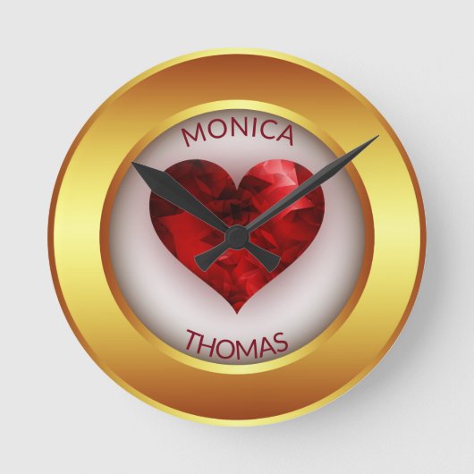 Goldene Rahmen und rotes Herz Runde Wanduhr (Vorderseite)