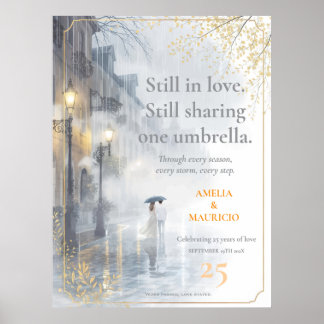 Goldene Rain Romance Hochzeitstag Poster