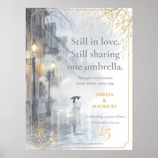 Goldene Rain Romance Hochzeitstag Poster (Vorne)