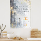 Goldene Rain Romance Hochzeitstag Poster (Küche)