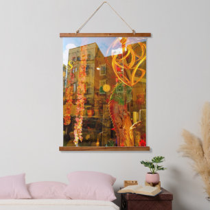 Goldene Reflexionen auf den Straßen von Philadelph Wandteppich Mit Holzrahmen
