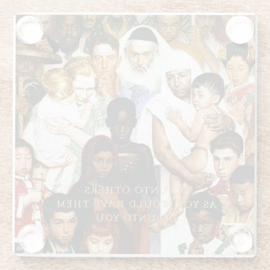 Goldene Regel von Norman Rockwell Glasuntersetzer (Rückseite)