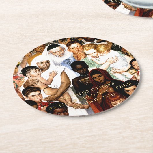 Goldene Regel von Norman Rockwell Runder Pappuntersetzer (Angewinkelt)