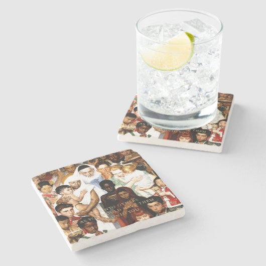 Goldene Regel von Norman Rockwell Steinuntersetzer (Seitenansicht)