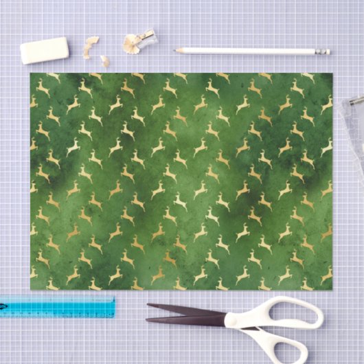 Goldene Rentiere auf dunkelgrünen Flächen Seidenpapier (Handwerk)