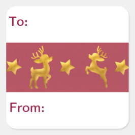 Goldene Rentiere auf rotem Papier Quadratischer Aufkleber