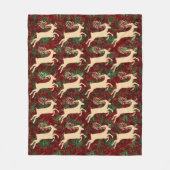 Goldene Rentiere auf Vintagen Imitaten Rotes grüne Fleecedecke (Vorderseite)