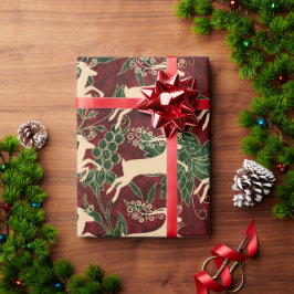 Goldene Rentiere auf Vintagen Imitaten Rotes grüne Geschenkpapier
